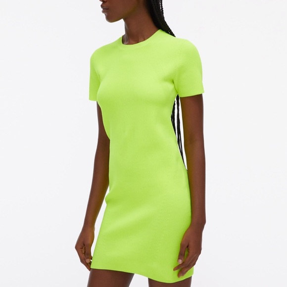 Helmut Lang Dresses & Skirts - Helmut Lang Ribbed Bodycon Short Sleeve Mini Dress in Neon Yellow size m/medium